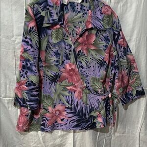 Floral Wrap Blouse - Pink and Purple